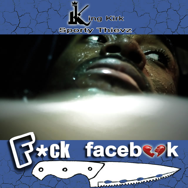 Cover art for the track F*ck Facebook showing a face lit from below beside a graphic of the song title