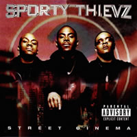 Street Cinema album cover showing three members of Sporty Thievz in a red-lit portrait